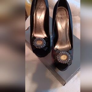 Apt. 9 Black Stiletto Heels with Gold and Silver Embellishments